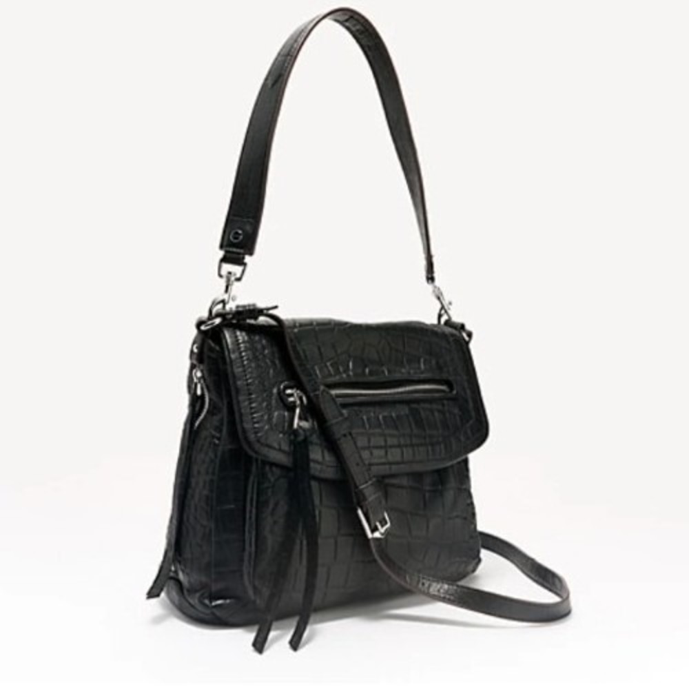 Aimee Kestenberg Leather Shoulder Bag Fifth Avenue Black Croco A619728